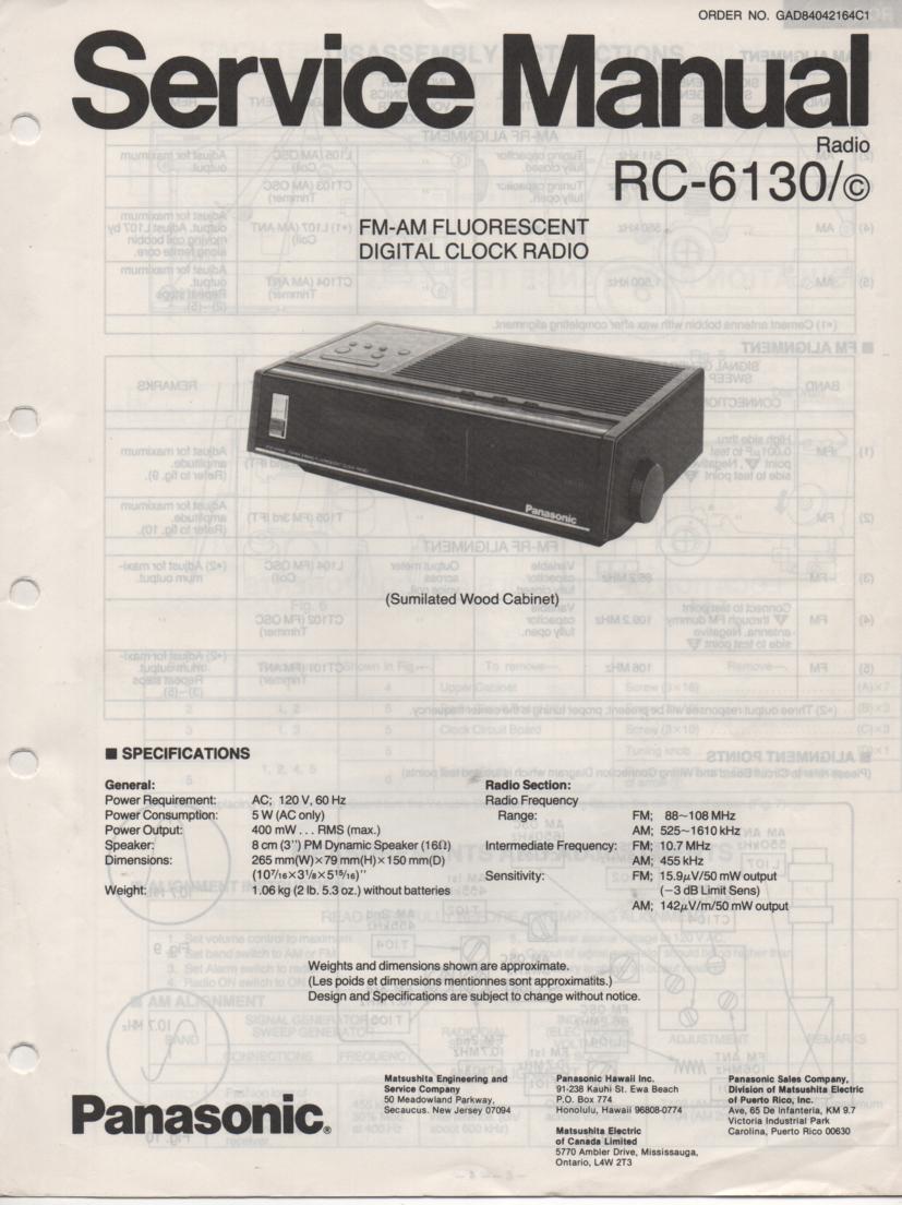 RC-6130 RC-6130C Digital Clock Radio Service Manual