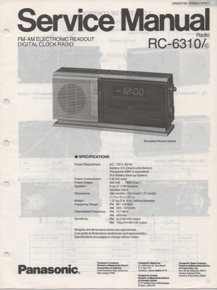 RC-6310 RC-6310A RC-6310C Digital Clock Radio Service Manual