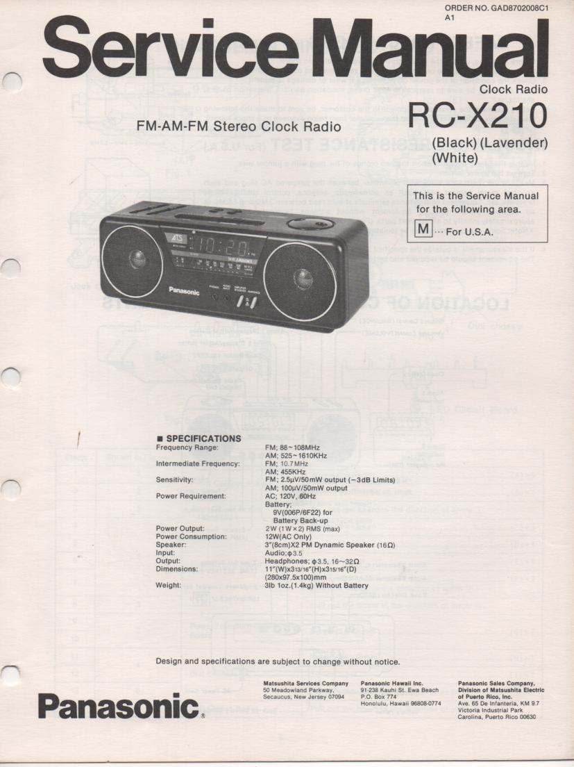 RC-X210 M Cassette Deck Clock Radio Service Manual