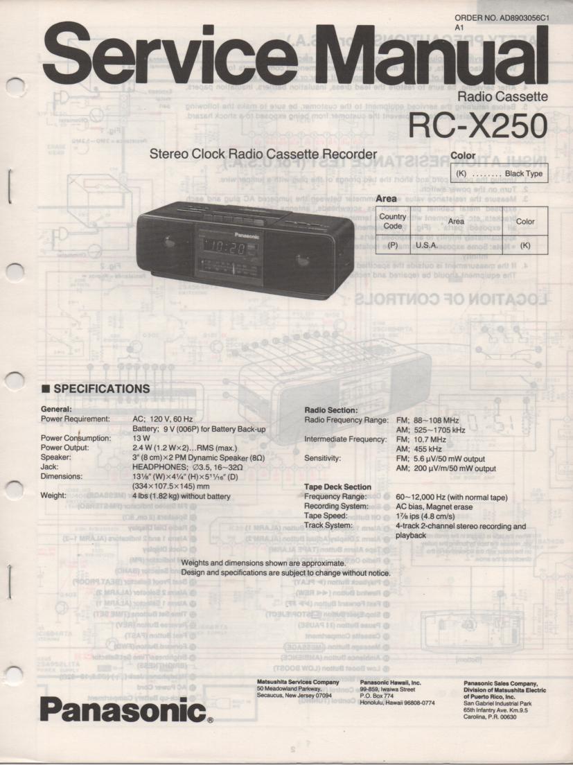 RC-X250 K P Cassette Deck Clock Radio Service Manual