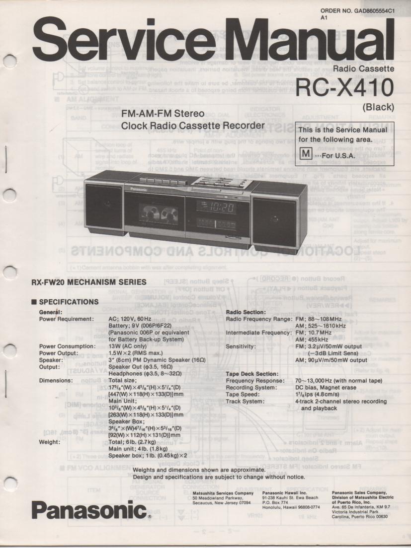 RC-X410M Cassette Deck Clock Radio Service Manual