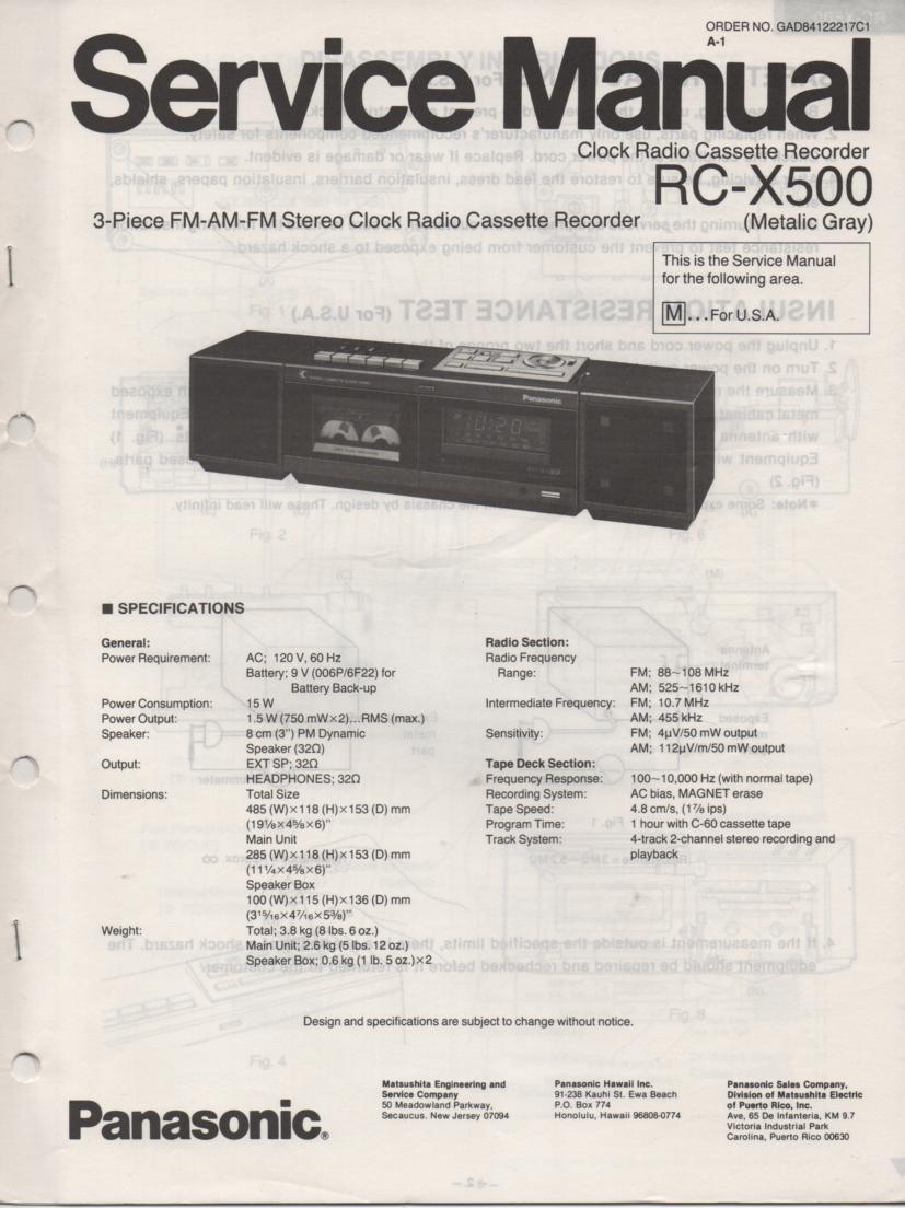 RC-X500 Cassette Deck Clock Radio Service Manual