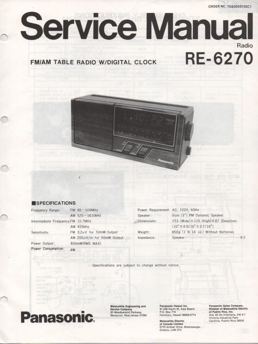 RE-6270 Table Radio Service Manual