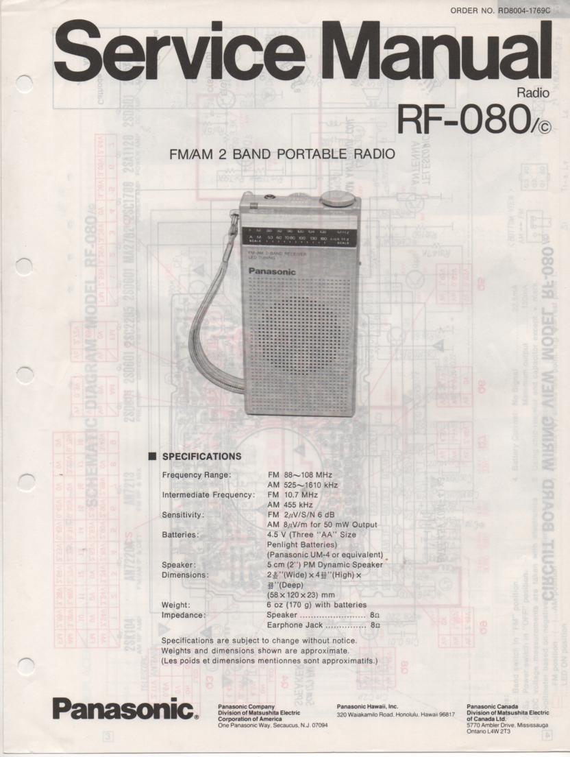 RF-080 AM FM Radio Service Manual