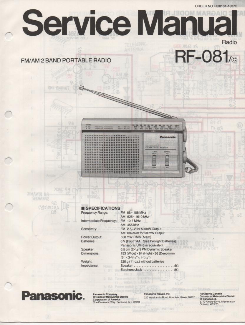 RF-081 AM FM Radio Service Manual