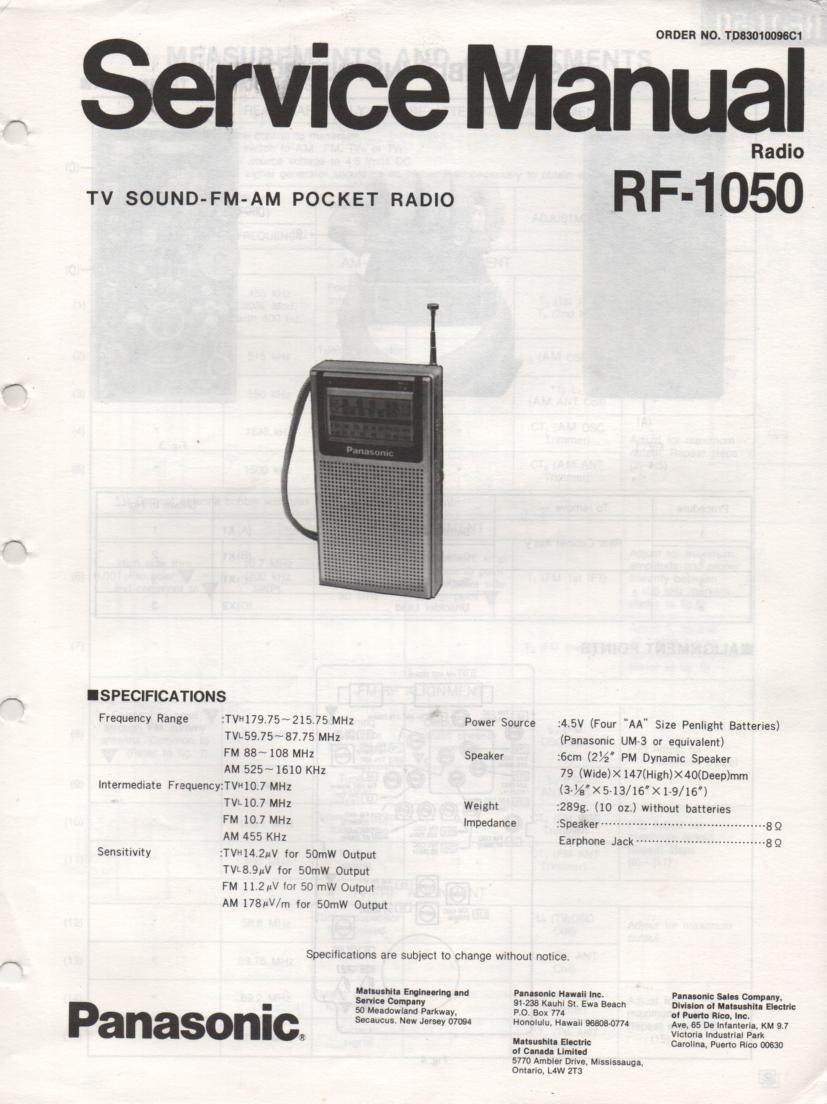 RF-1050 AM FM Radio Service Manual