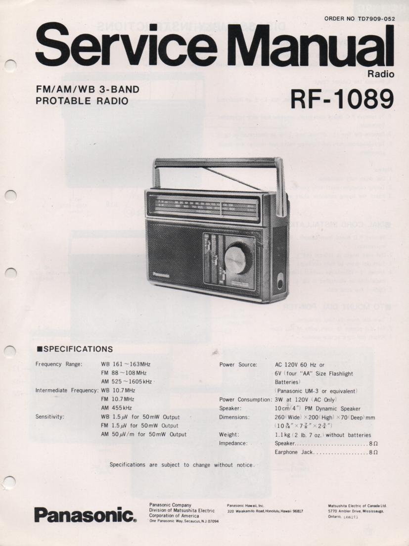 RF-1089 3 Band Radio Service Manual