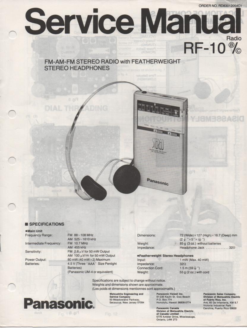 RF-10 AM FM Radio Service Manual