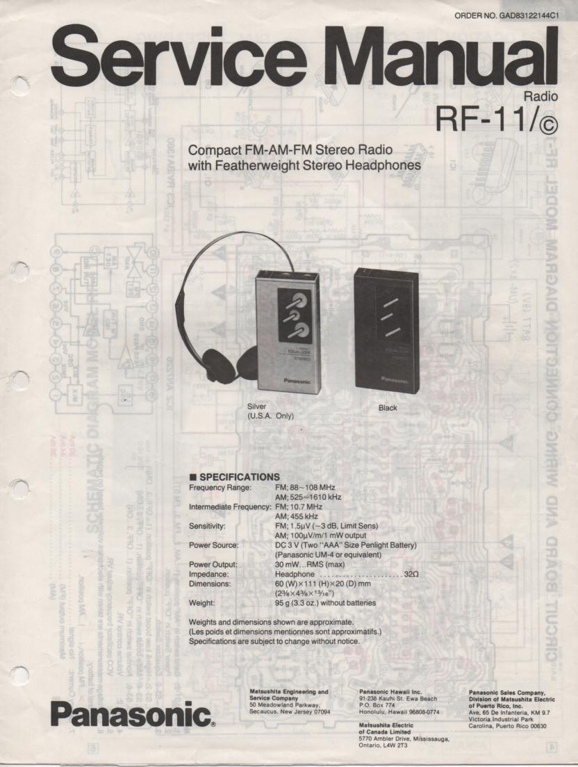 RF-11 AM FM Radio Service Manual