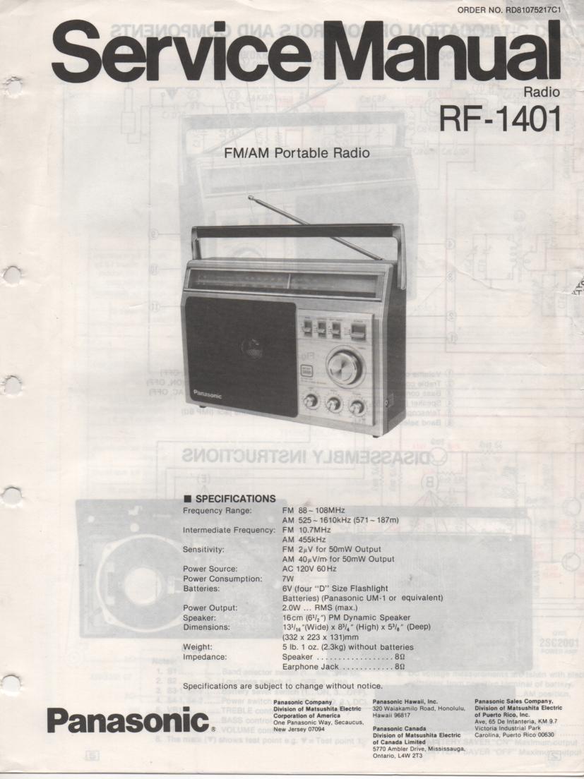 RF-1401 AM FM Radio Service Manual