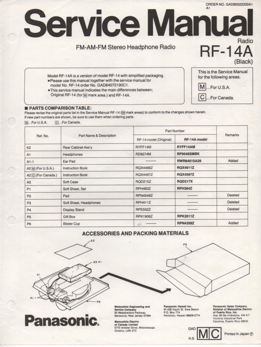 RF-14A AM FM Radio Service Manual