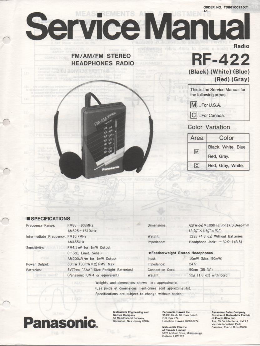 RF-422 AM FM Radio Service Manual