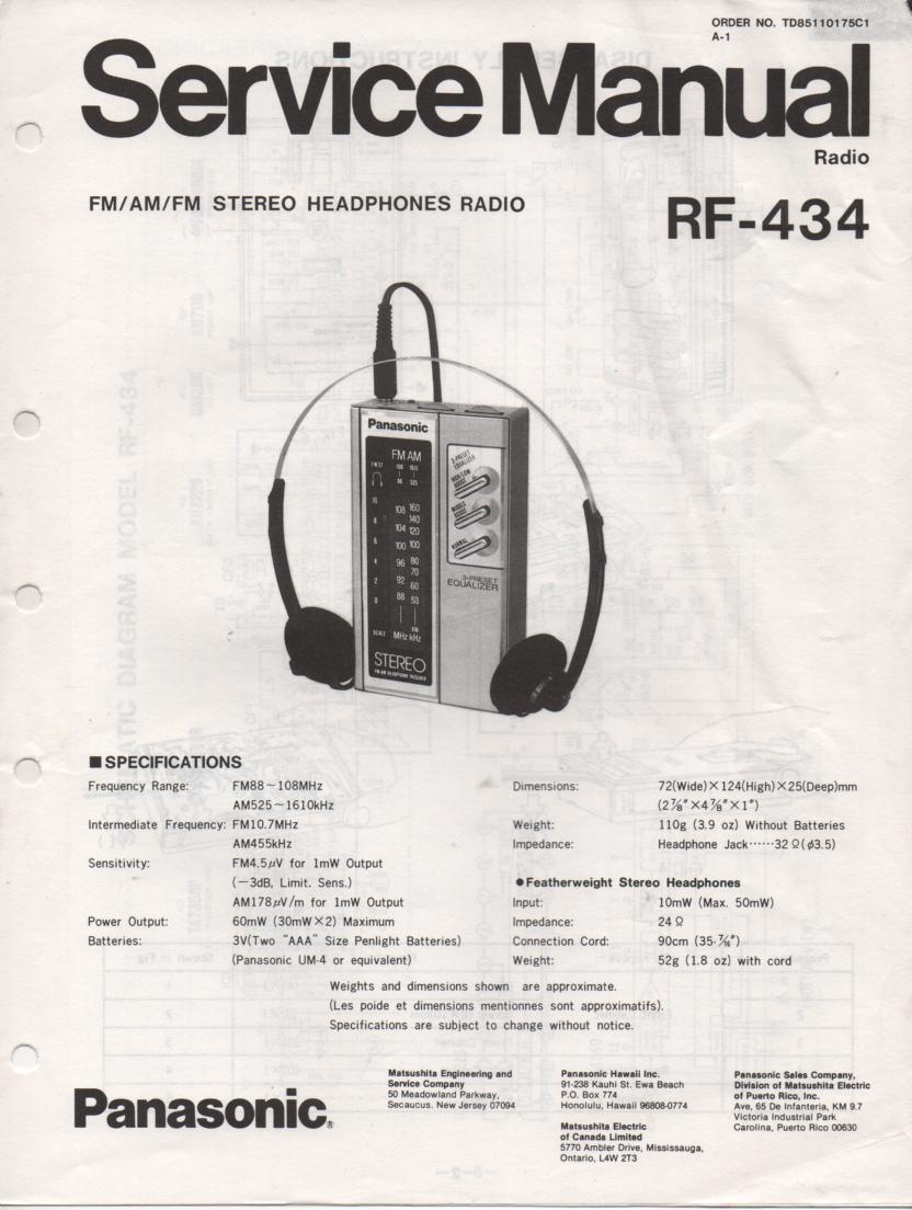 RF-434 AM FM Radio Service Manual