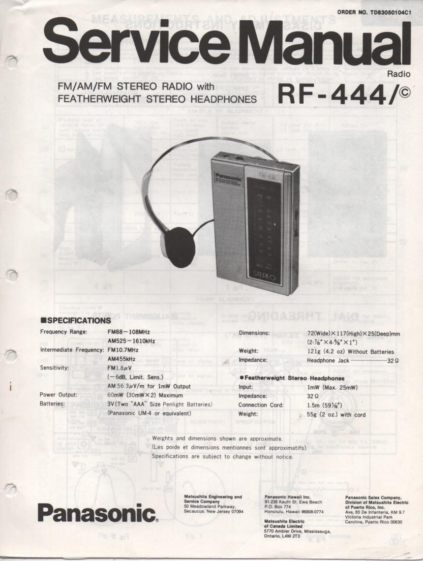 RF-444 AM FM Radio Service Manual