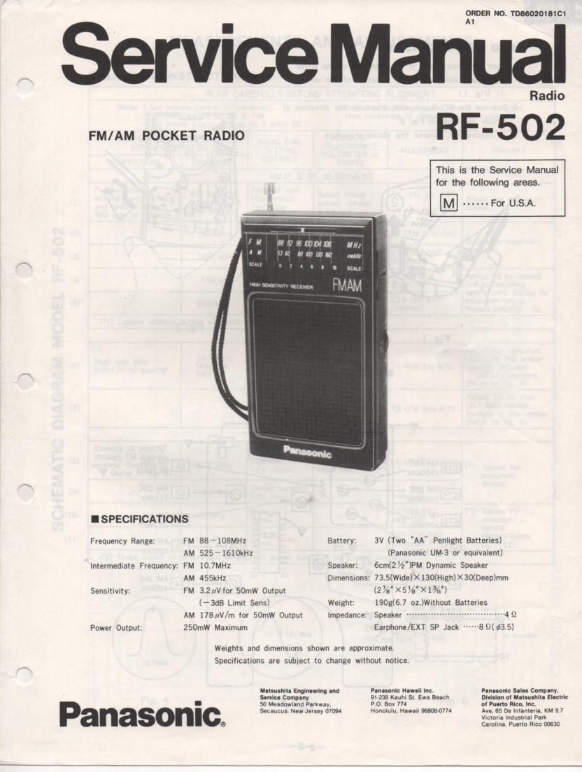 RF-502 AM FM Radio Service Manual