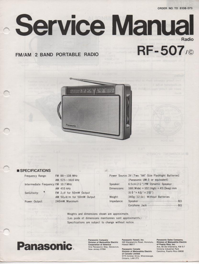 RF-507 AM FM Radio Service Manual