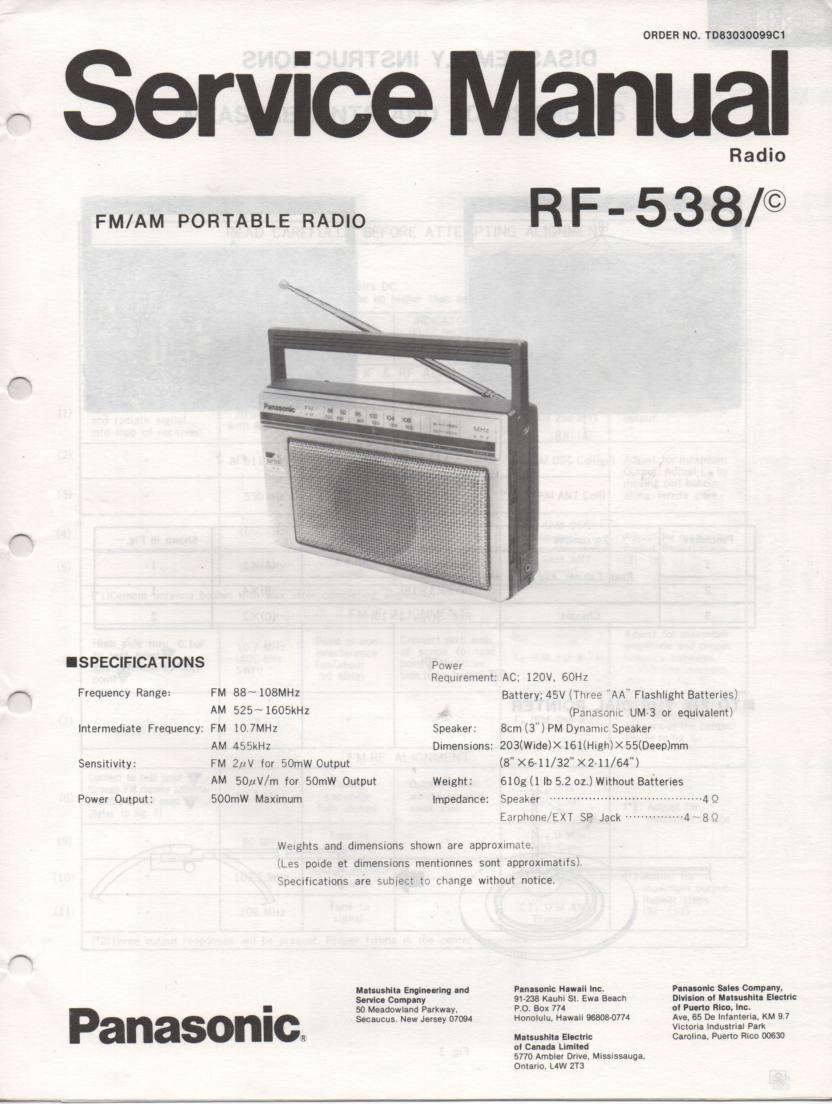 RF-538 AM FM Radio Service Manual