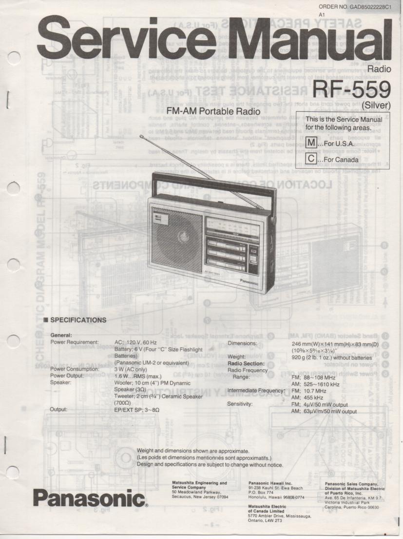 RF-559 AM FM Radio Service Manual