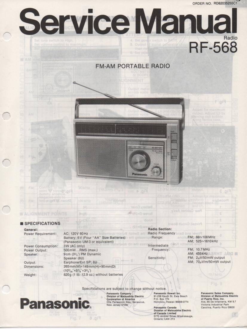 RF-568 AM FM Radio Service Manual