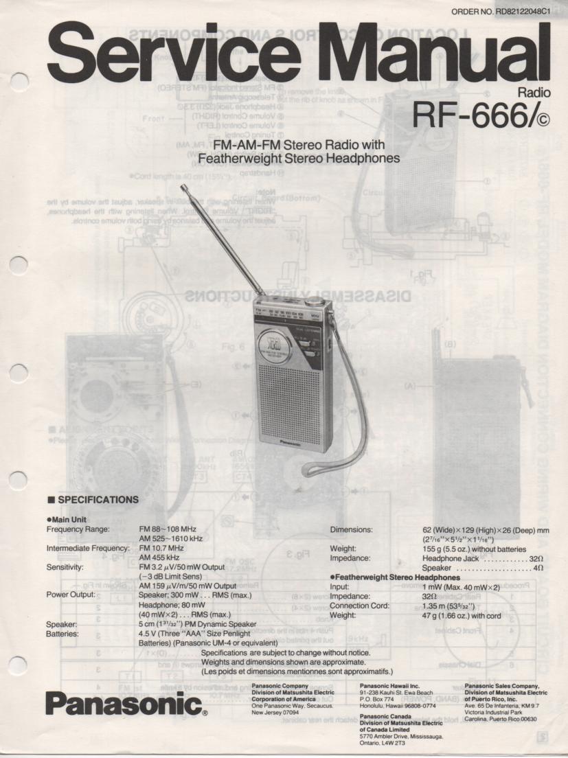 RF-666 AM FM Radio Service Manual