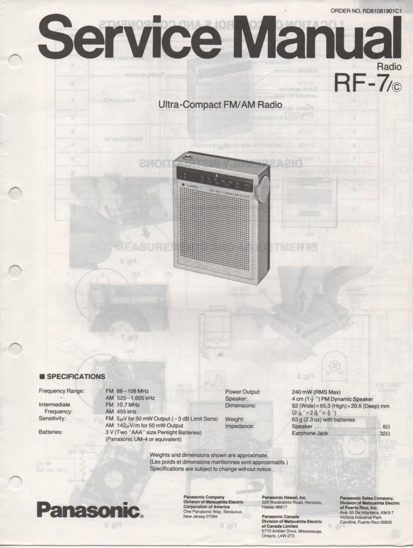 RF-7 AM FM Radio Service Manual