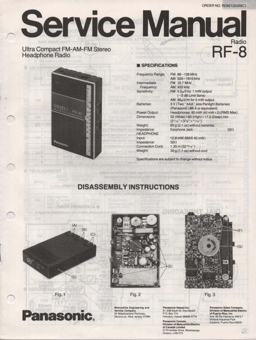 RF-8 AM FM Radio Service Manual