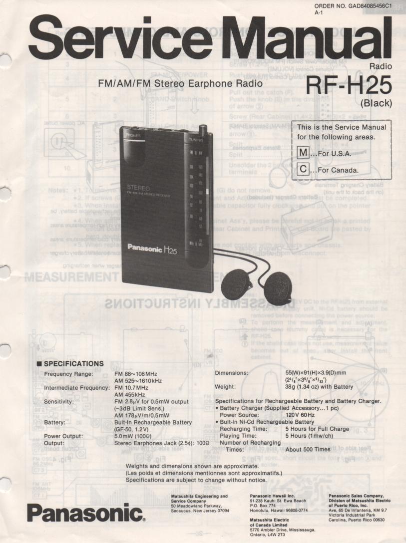RF-H25 Headphone Radio Service Manual