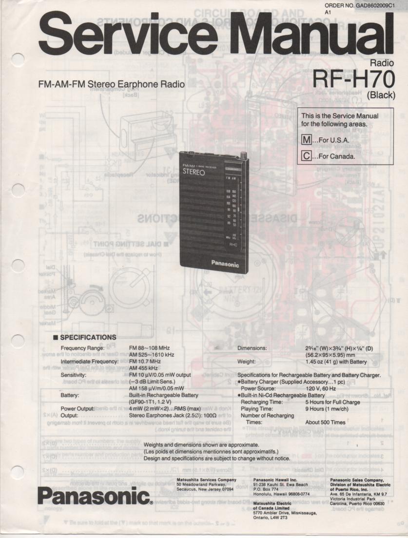 RF-H70 Earphone Radio Service Manual