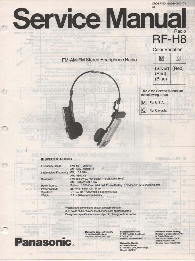 RF-H8 Headphone Radio Service Manual