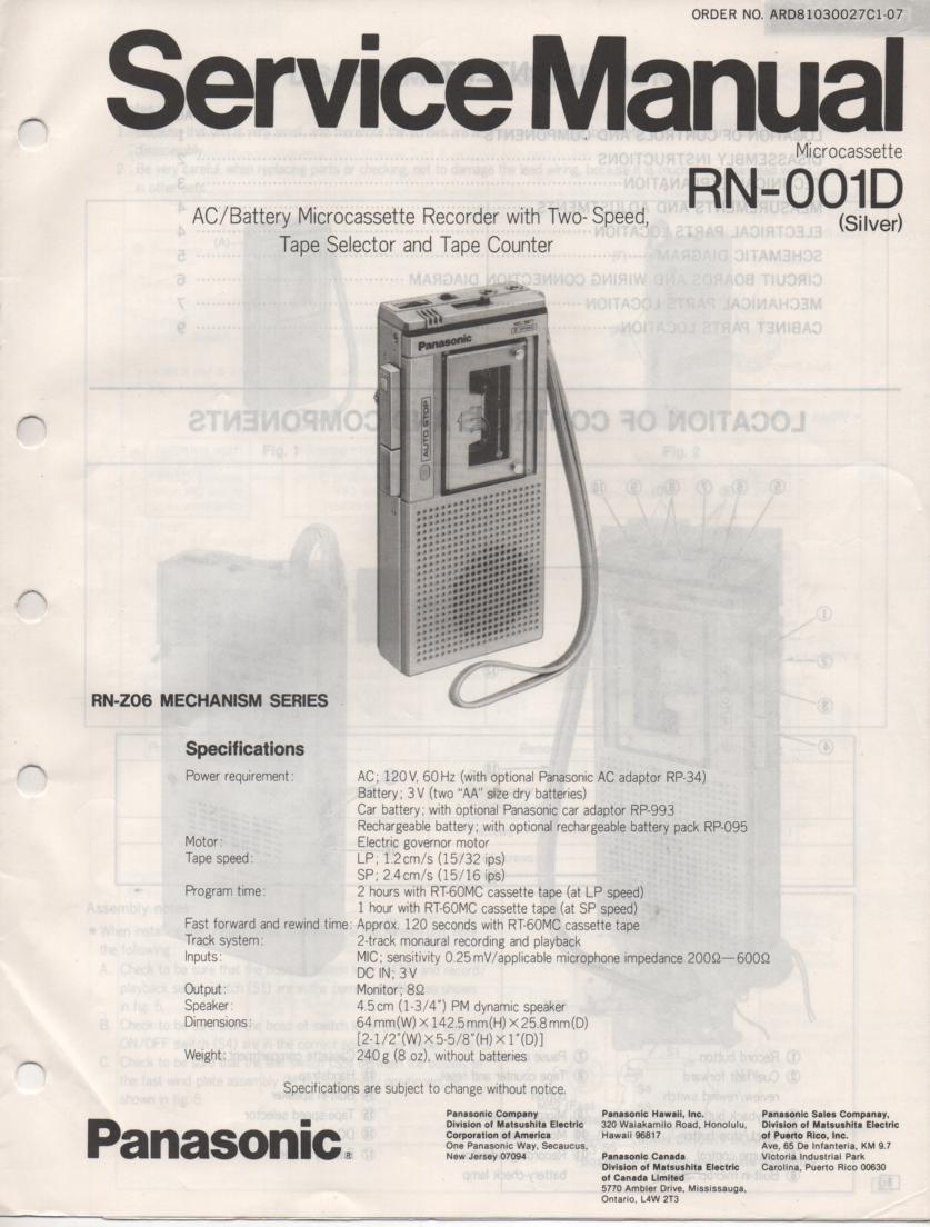 RN-001D Microcassette Deck Service Manual