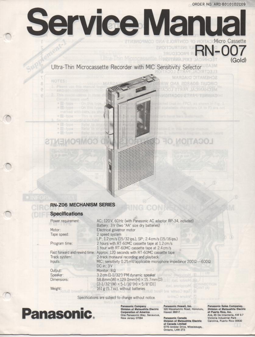 RN-007 Microcassette Deck Service Manual
