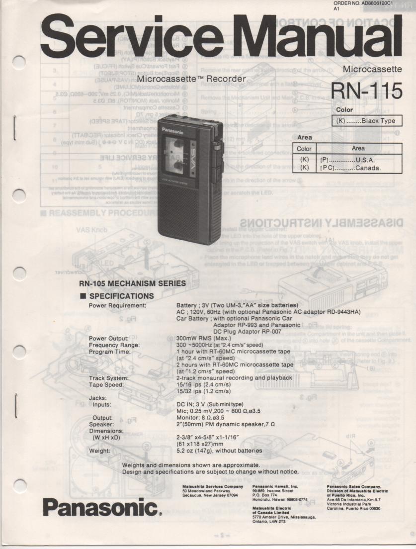 RN-115 Microcassette Deck Service Manual