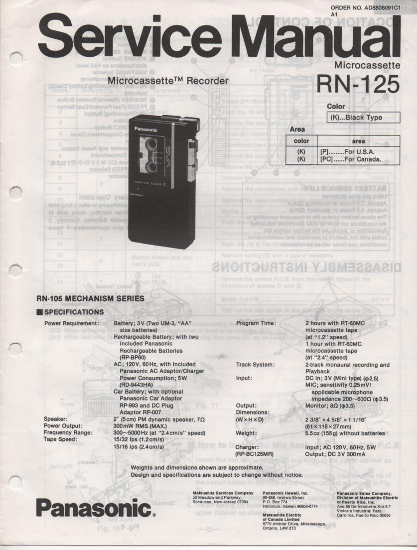 RN-125 Microcassette Deck Service Manual