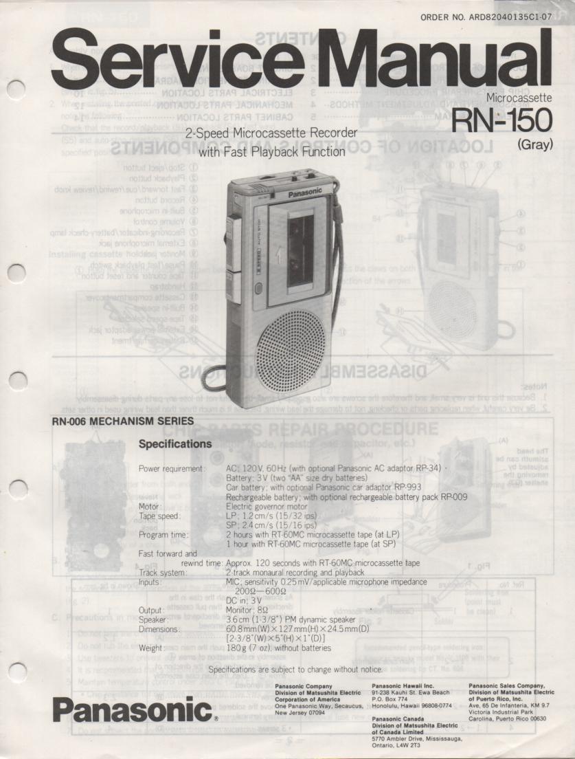 RN-150 Microcassette Deck Service Manual