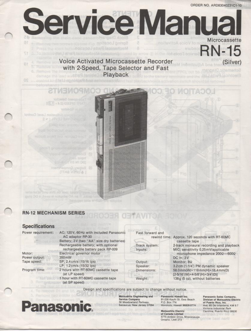 RN-15 Microcassette Deck Service Manual