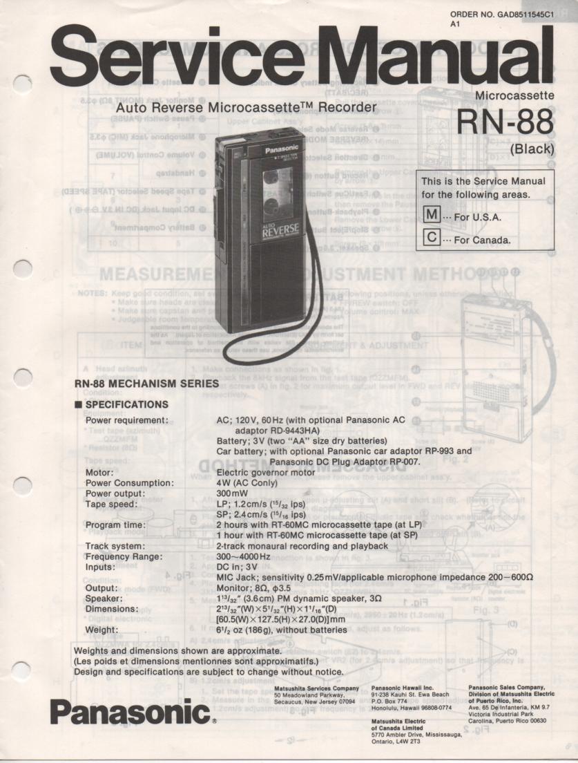 RN-88 Microcassette Deck Service Manual