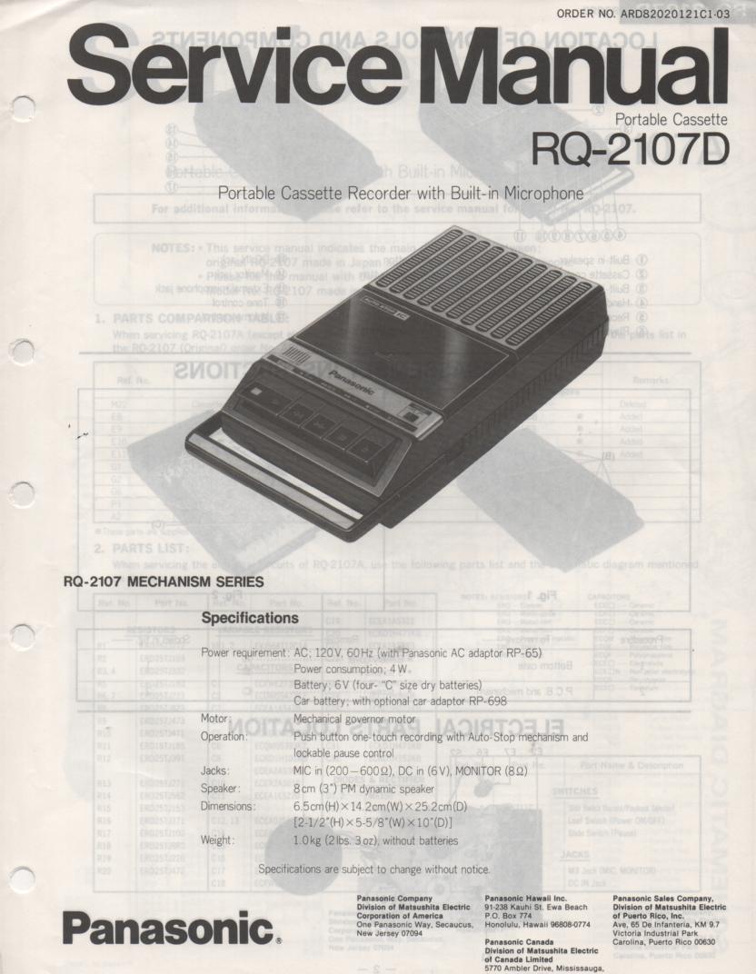 RQ-2107D Cassette Tape Recorder Service Manual