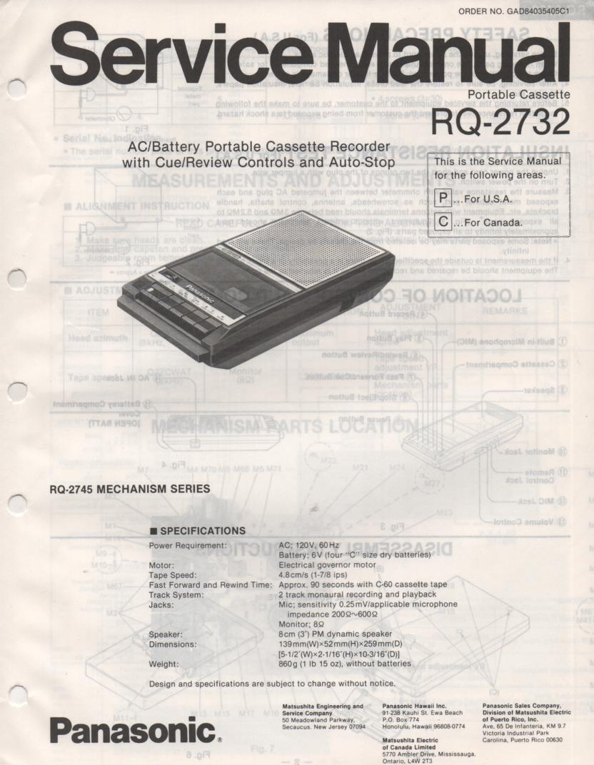 RQ-2732 Cassette Tape Recorder Service Manual