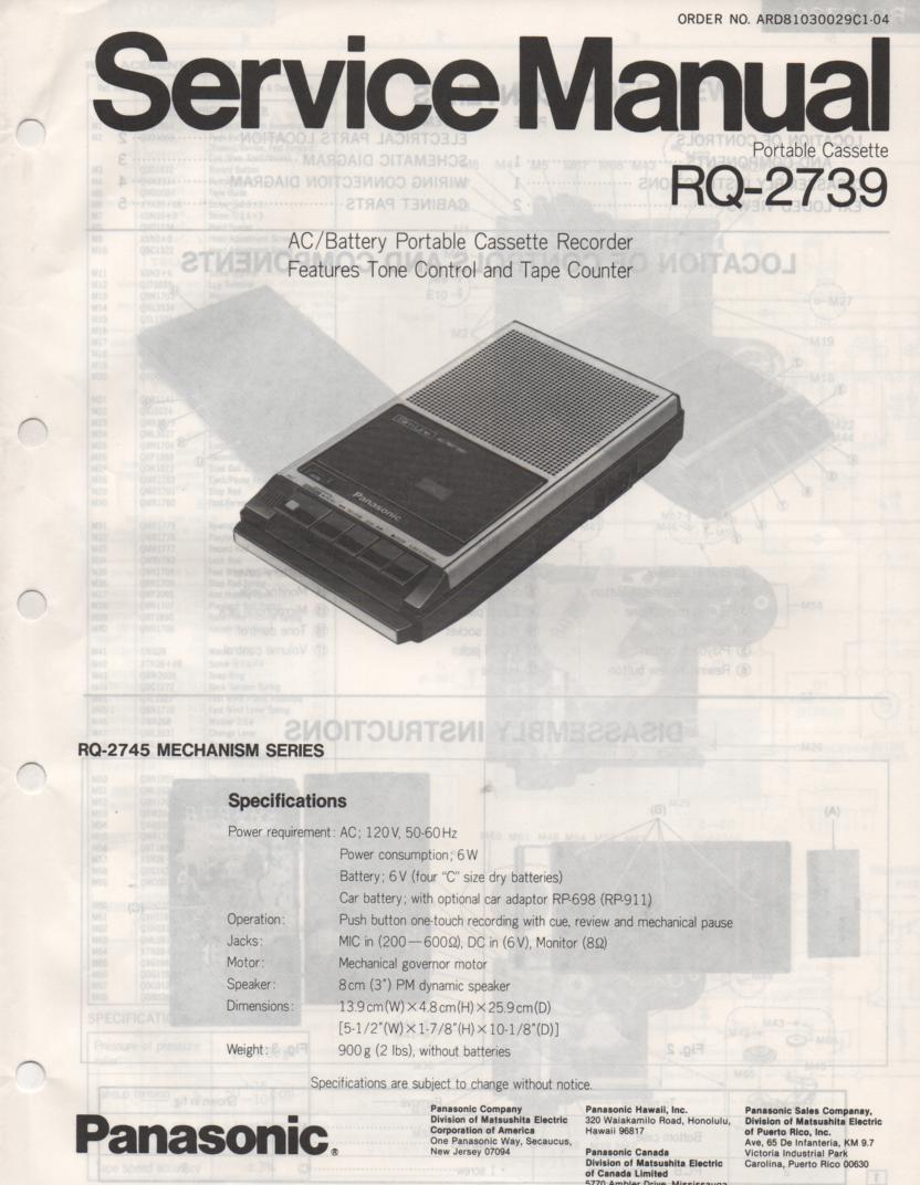 RQ-2739 Cassette Tape Recorder Service Manual