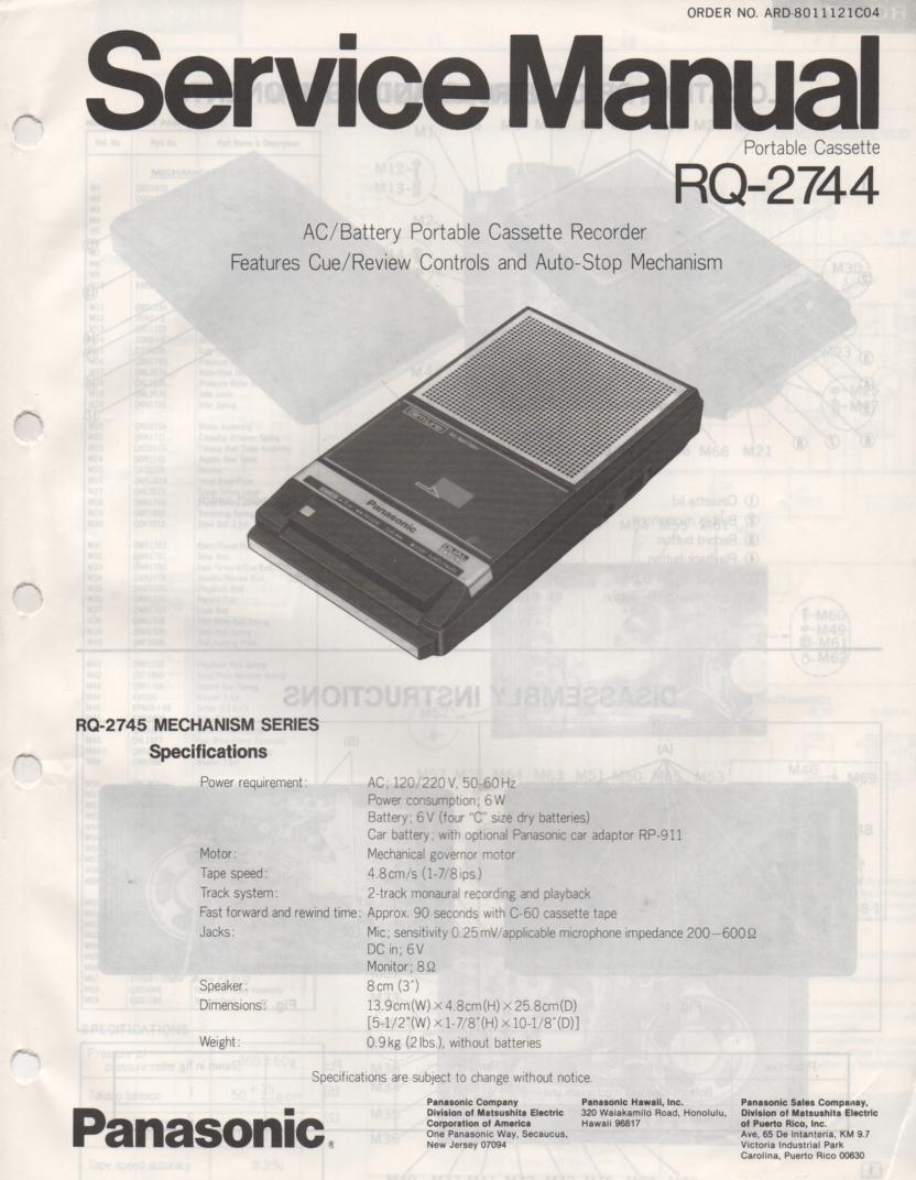 RQ-2744 Cassette Tape Recorder Service Manual