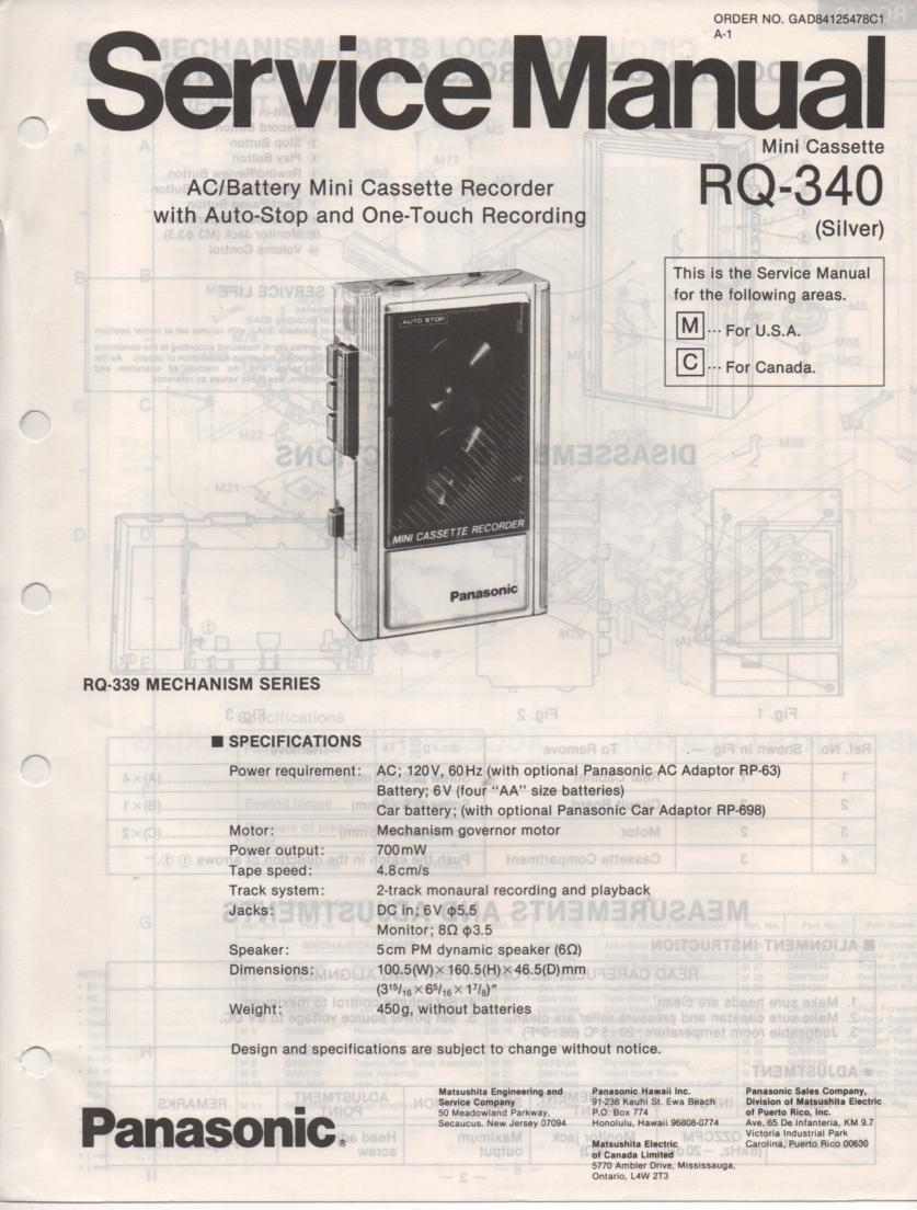 RQ-340 Mini Cassette Recorder Service Manual