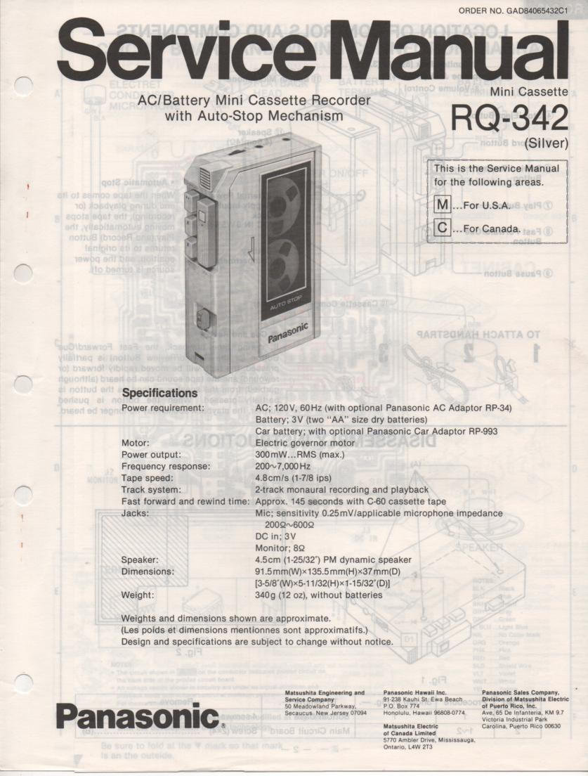RQ-342 Mini Cassette Recorder Service Manual