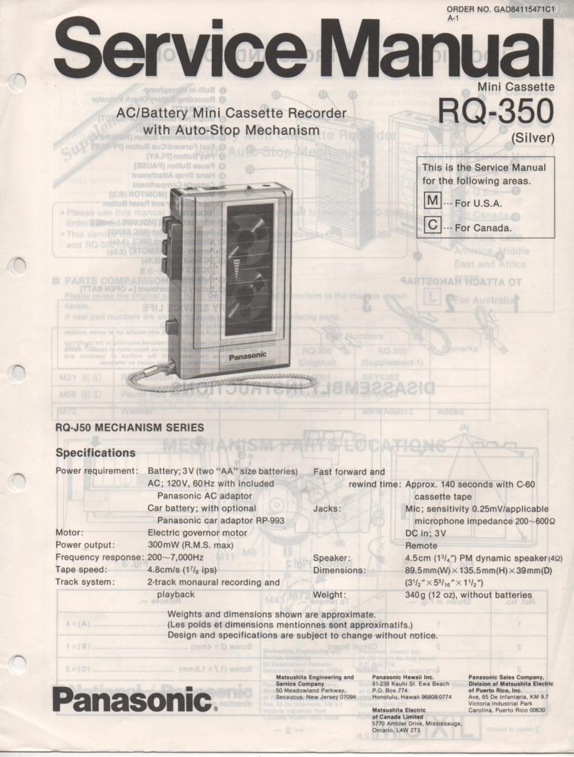 RQ-350 Mini Cassette Recorder Service Manual