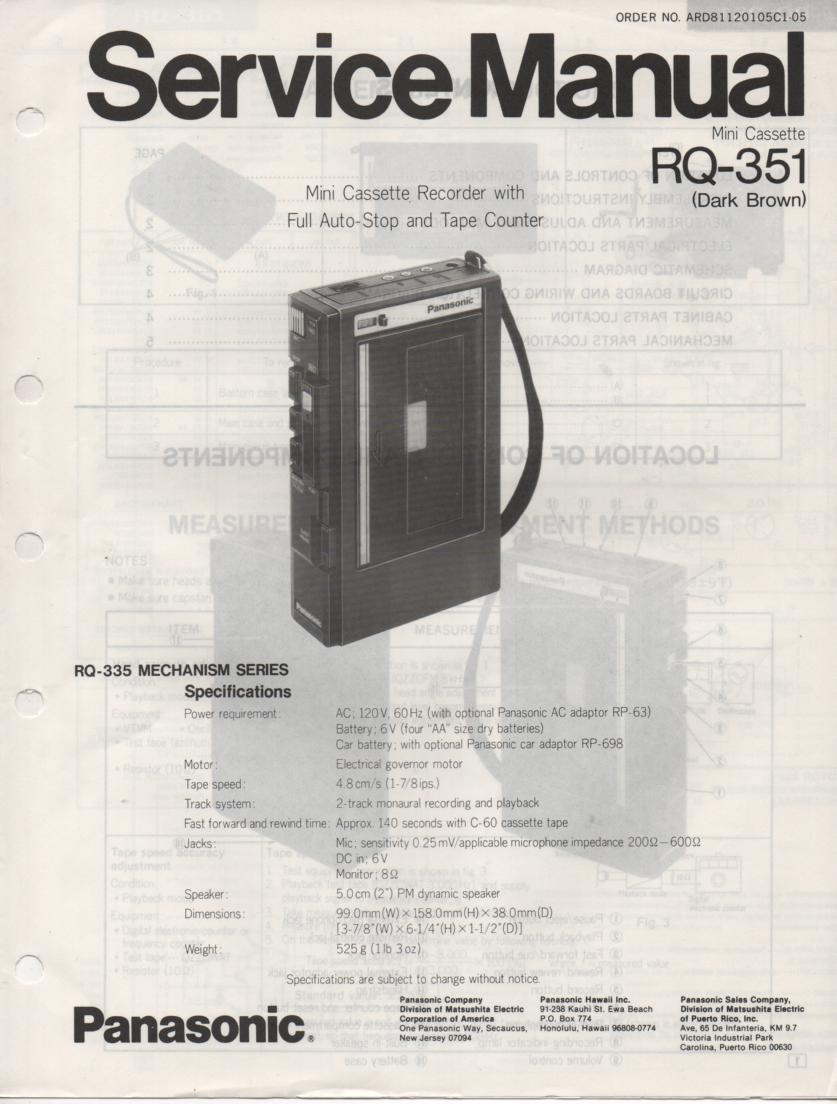 RQ-351 Mini Cassette Recorder Service Manual