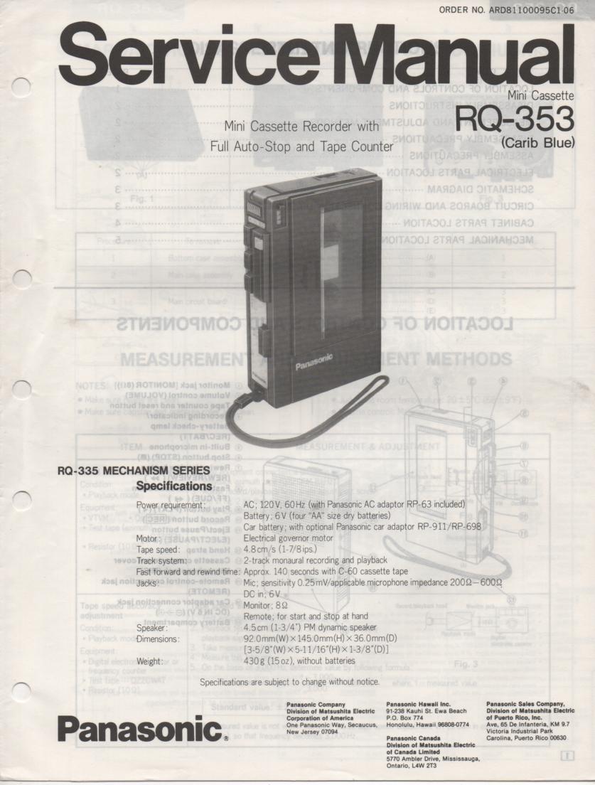 RQ-353 Mini Cassette Recorder Service Manual