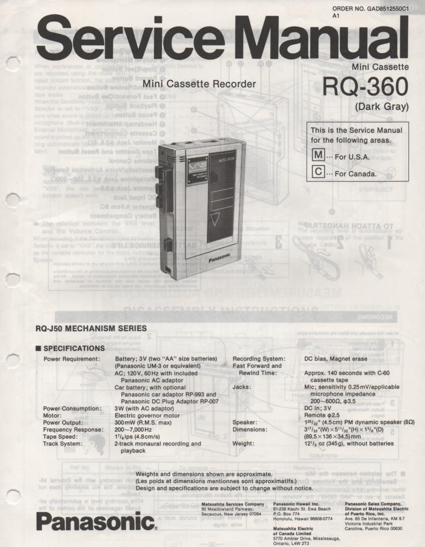 RQ-360 Mini Cassette Recorder Service Manual
