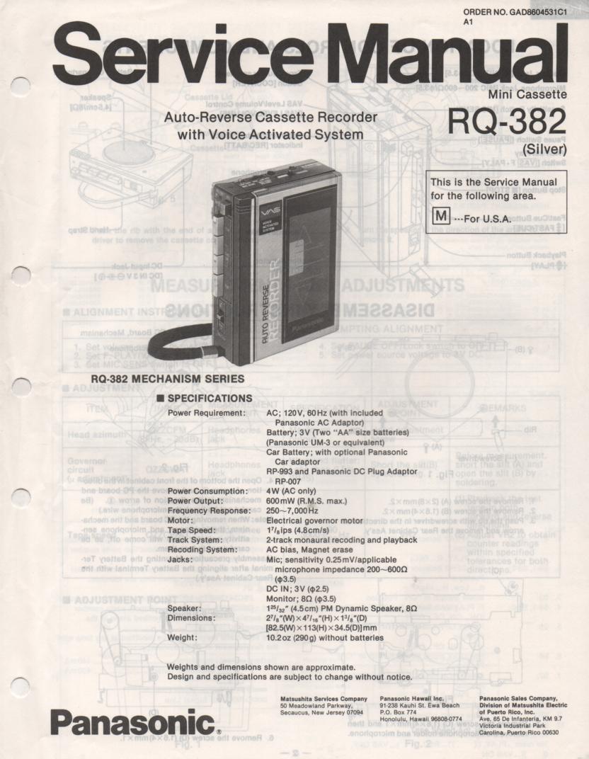 RQ-382 Mini Cassette Recorder Service Manual