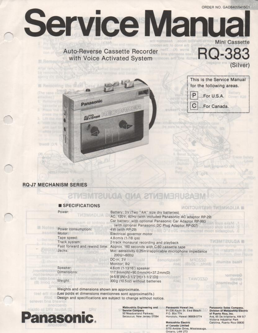RQ-383 Mini Cassette Recorder Service Manual