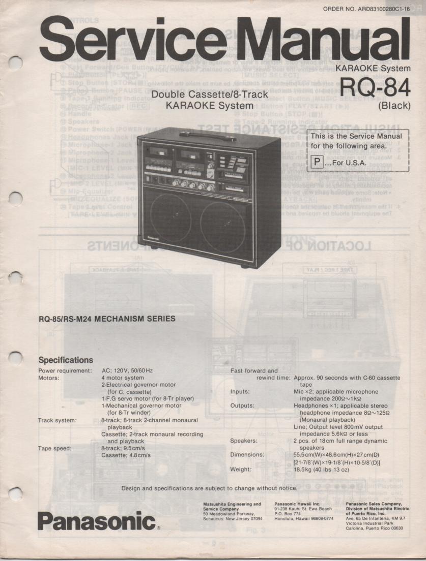 RQ-84 Cassette 8-Track Karaoke  System Service Manual