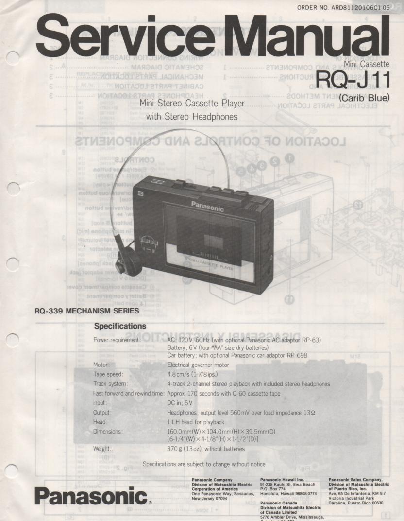 RQ-J11 Radio Cassette Player Service Manual